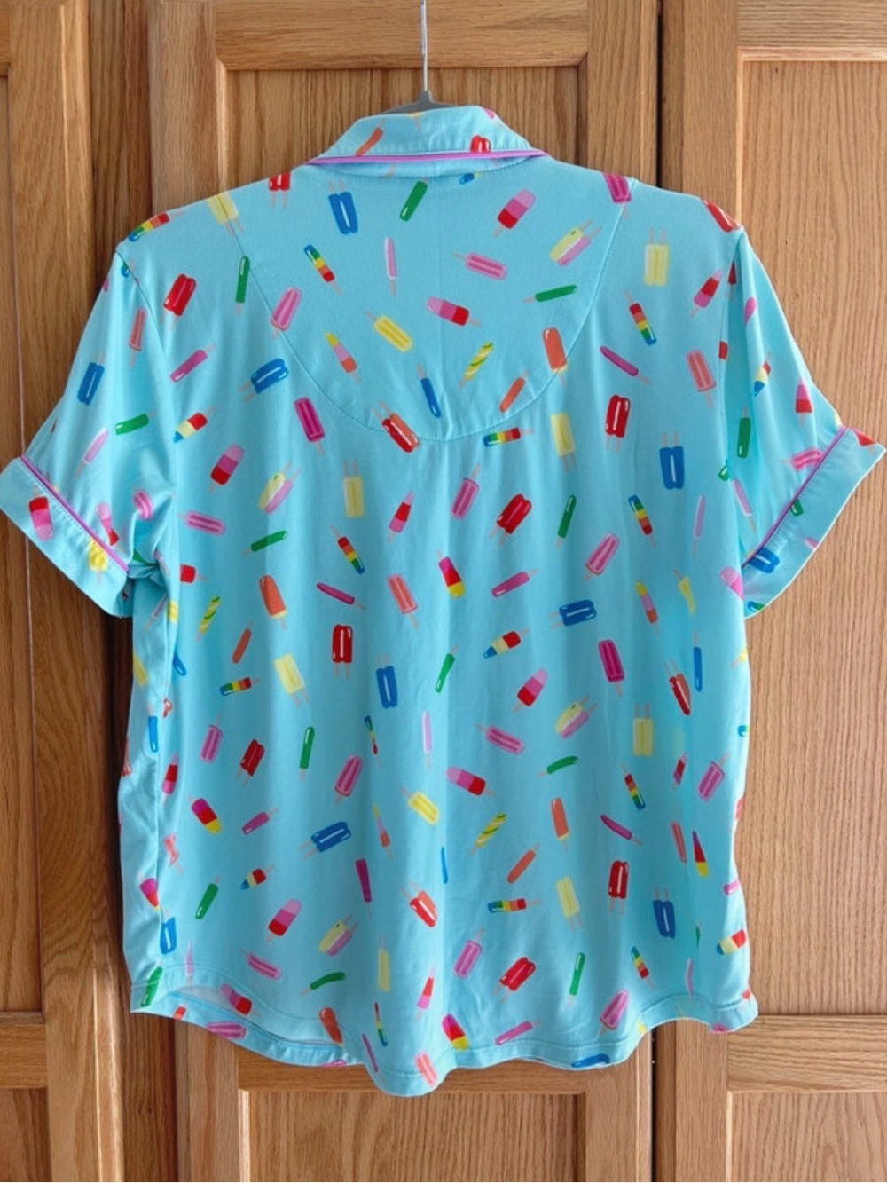 Kate Spade Popsicles Pajama Top Tiffany Blue Colorful Bright Happy Pink Trim M - Picture 3 of 4